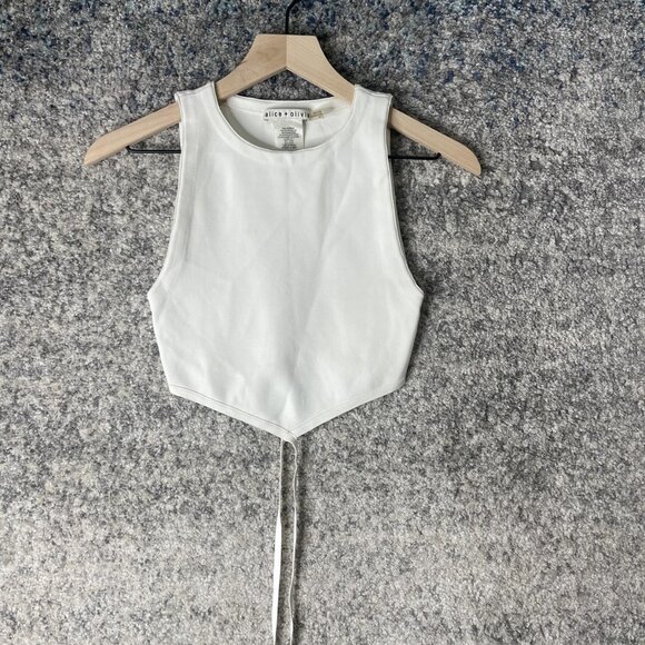 Alice + Olivia Crop Top Womens Small White Tank Pointed Hem Tie Back Sleeveless - Picture 1 of 6